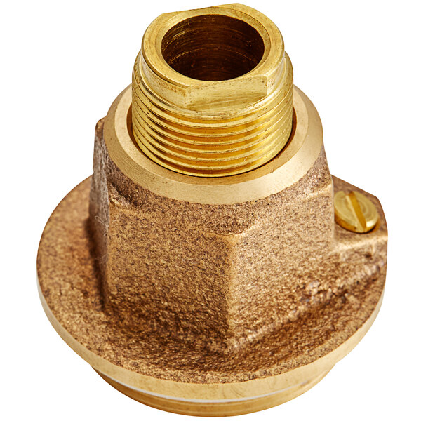 A brass Zurn bonnet nut for a pipe fitting.