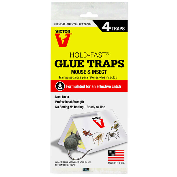 A package of Victor Pest Hold Fast glue boards for rodents.
