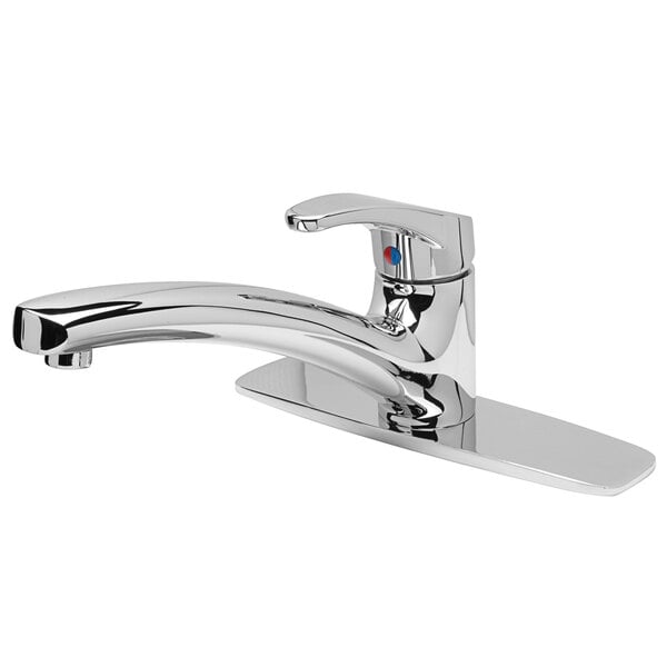 A Zurn chrome single lever faucet with a silver spout.