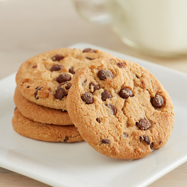 A plate with a stack of Nabisco Chips Ahoy! chocolate chip cookies.