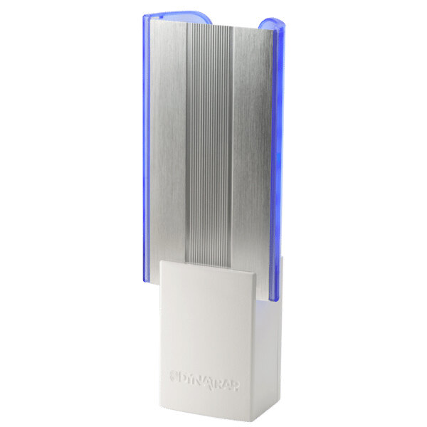 A white rectangular DynaTrap indoor insect trap with blue and silver accents and a blue light.