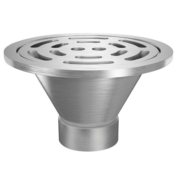 A Zurn stainless steel floor drain with a round slotted grate.