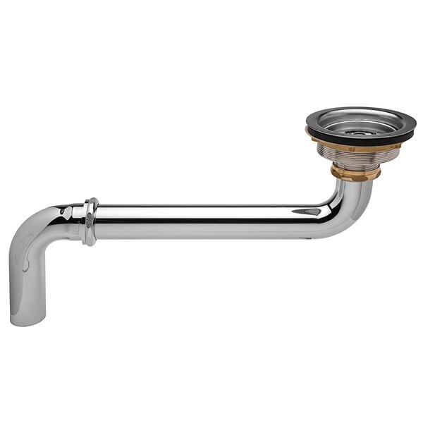 A Zurn stainless steel sink drain with basket strainer and offset tailpiece.