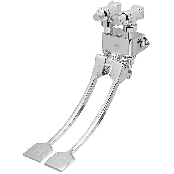 A silver Zurn AquaSpec wall mount double pedal valve with two levers.