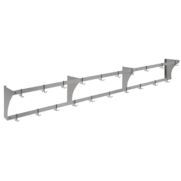 An Eagle Group aluminum wall-mounted rack with hooks.