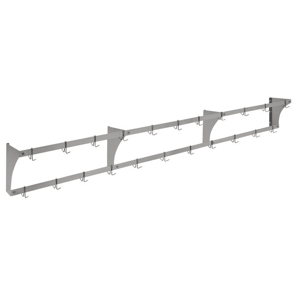 An Eagle Group aluminum wall-mounted rack with hooks.