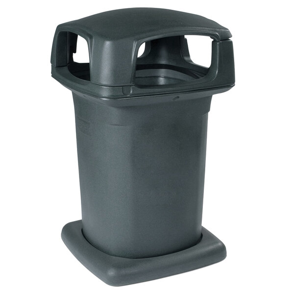 A Toter 60 gallon graystone square commercial trash can with dome lid and gravity latch.