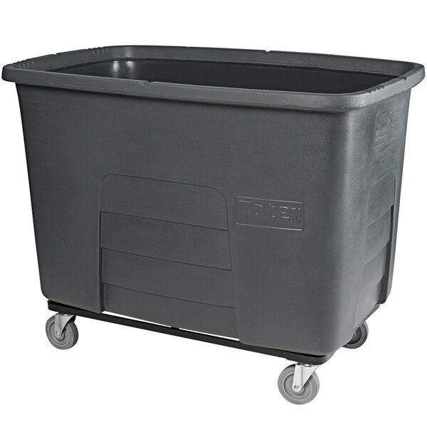 A large gray plastic container on wheels.