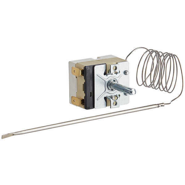 An Avantco thermostat with a wire attached to it.