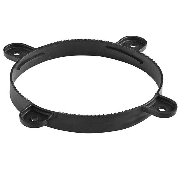 A black circular metal Toter dolly adapter with three holes.