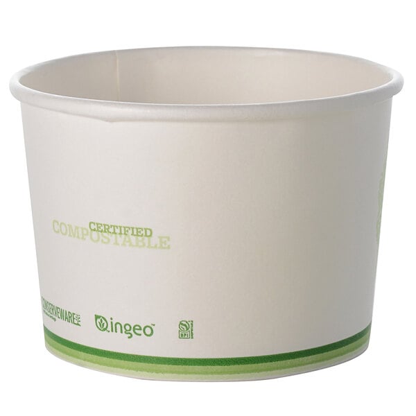 A white container with green text that reads "Compostable" and "Fineline"