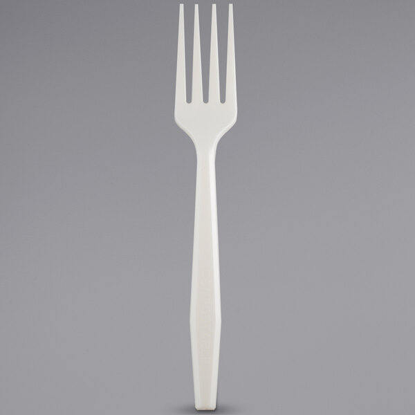 A white Fineline plastic fork.