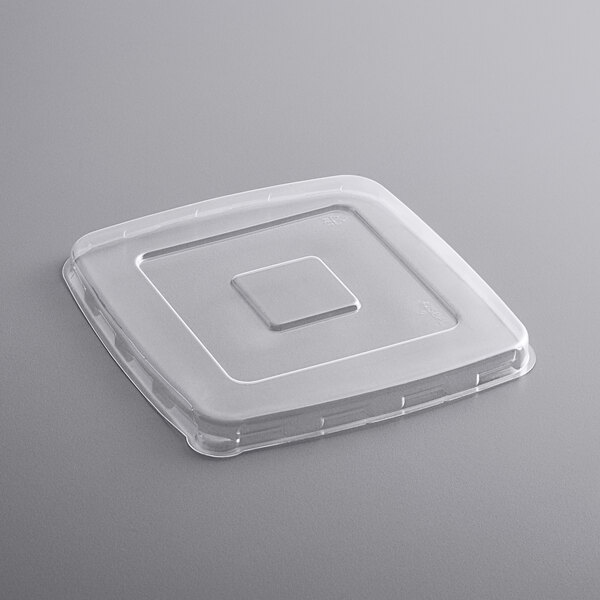 A clear plastic Fineline lid with a square shape.