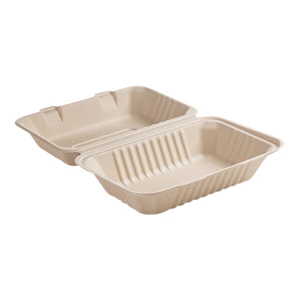 Fineline 43RHD96 Conserveware 9" x 6" x 3 1/8" Bagasse Deep Take-Out Container - 250/Case