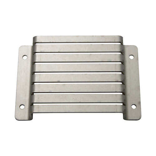 A stainless steel Nemco push plate with four holes.