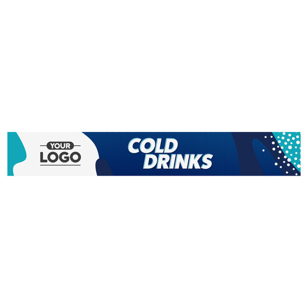 A white rectangular sign panel with blue and white text that says "cold drinks"
