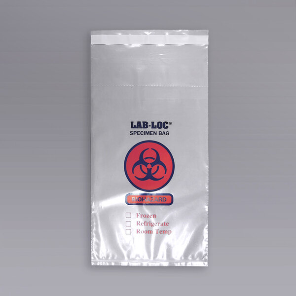 A white plastic bag with a biohazard symbol on it.