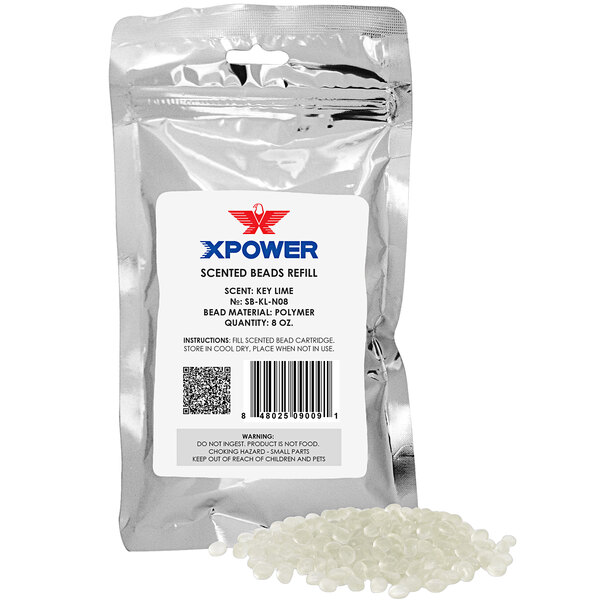 A silver bag of XPOWER Key Lime scented white beads.