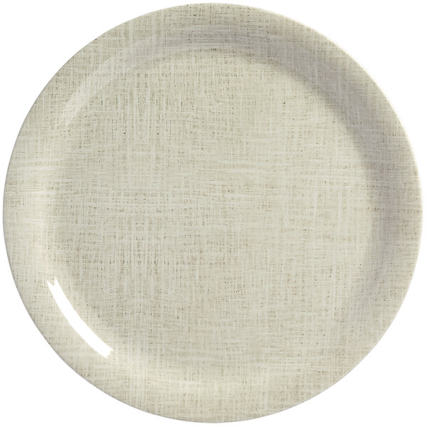 An American Metalcraft Jane Casual melamine plate with a textured surface and a curved narrow rim.