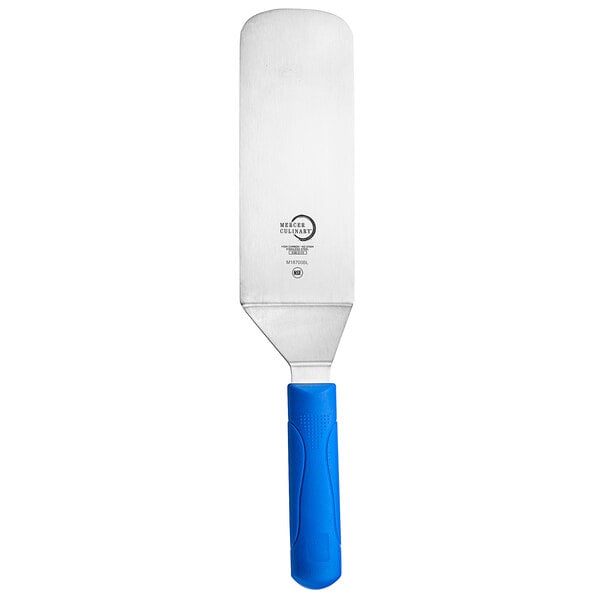 A Mercer Culinary Millennia turner with a blue handle.