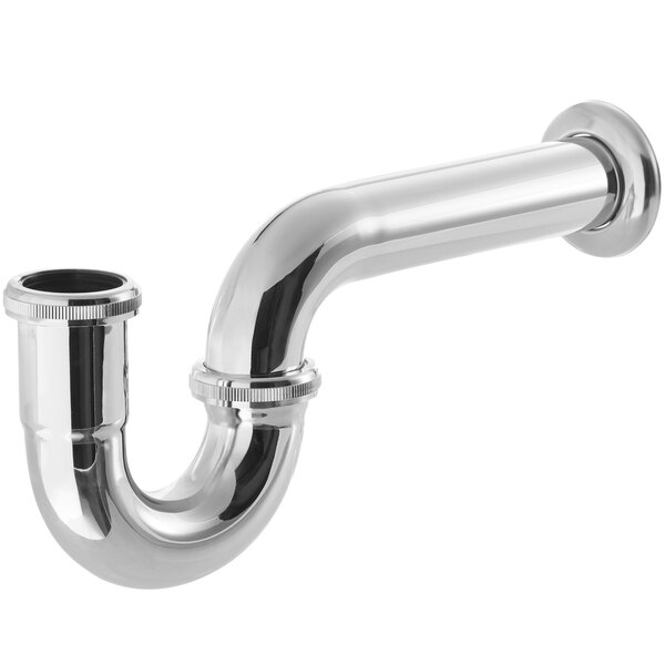 A silver 13" Chrome P-Trap pipe with IPS connections.