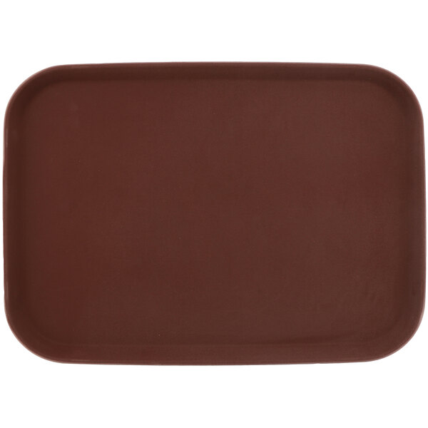A brown rectangular GET polypropylene non-skid serving tray.