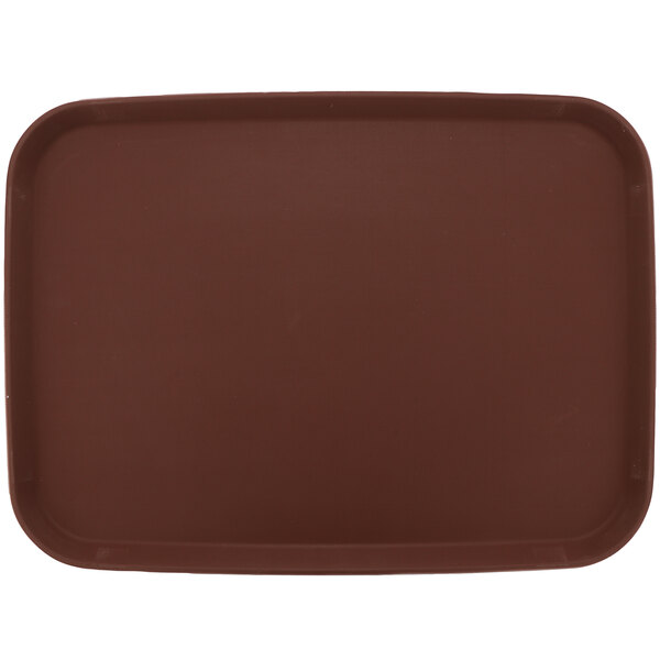 A brown rectangular polypropylene non-skid serving tray.