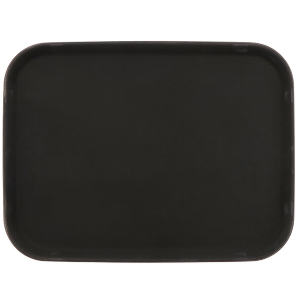 A black rectangular non-skid serving tray.