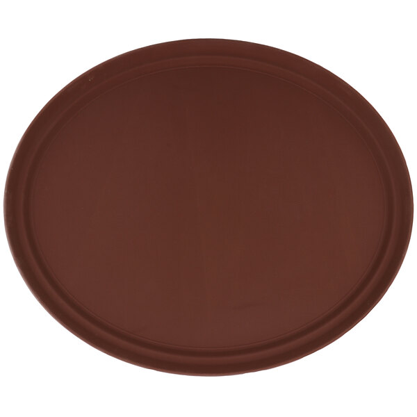 A brown oval non-skid serving tray.