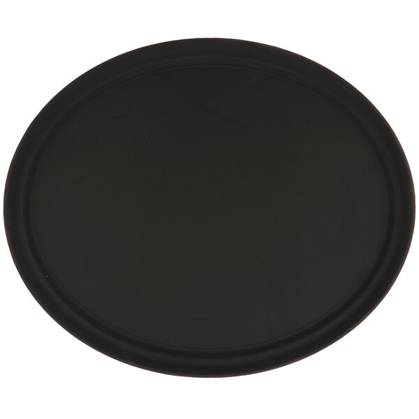 A black oval non-skid serving tray.