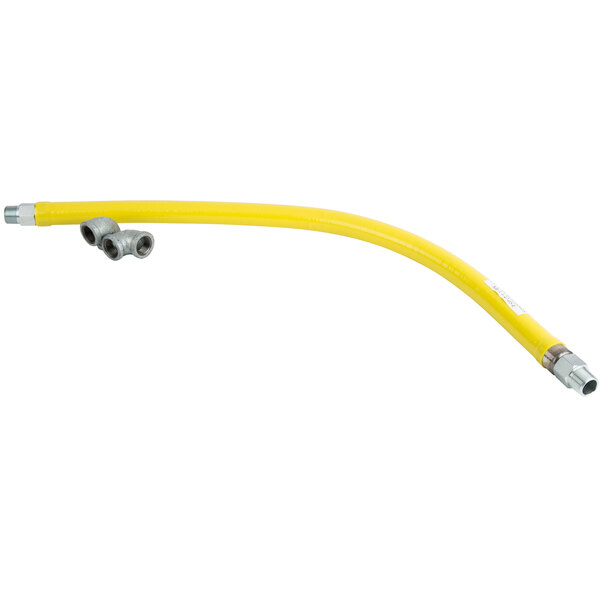 A yellow hose with silver fittings.