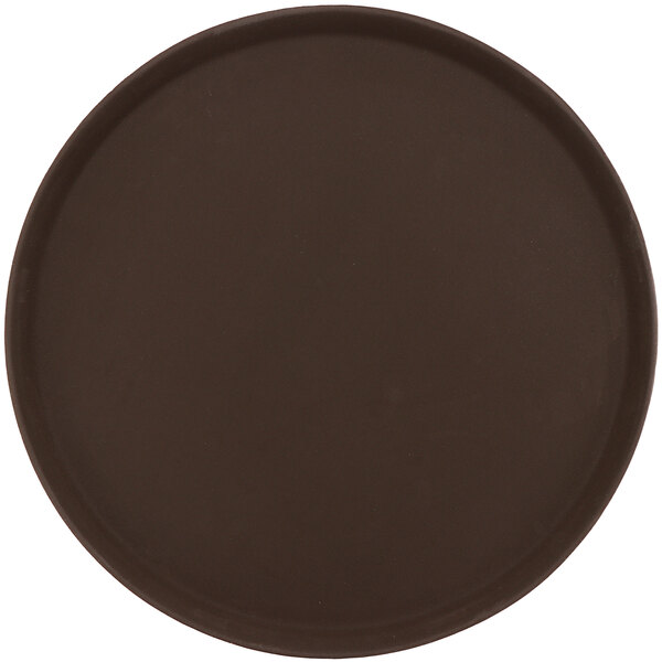 A round brown polypropylene non-skid serving tray.
