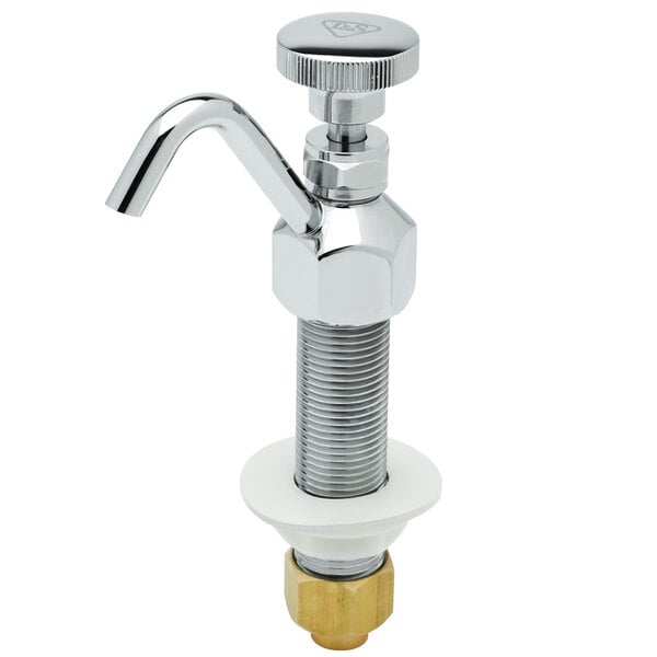 A chrome T&S dipper well faucet with brass accents.