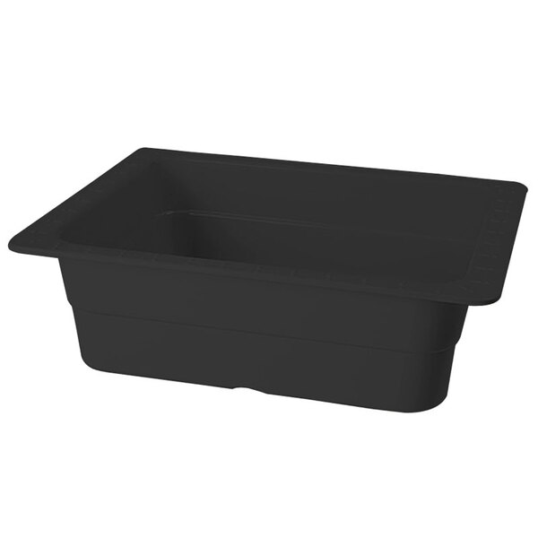 A black rectangular GET Melamine food pan.