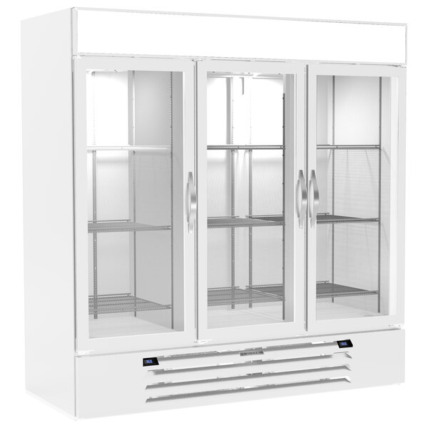 A white Beverage-Air wine refrigerator with glass doors.