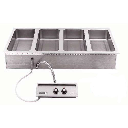 A Wells drop-in hot food well with 4 compartments and a control panel.