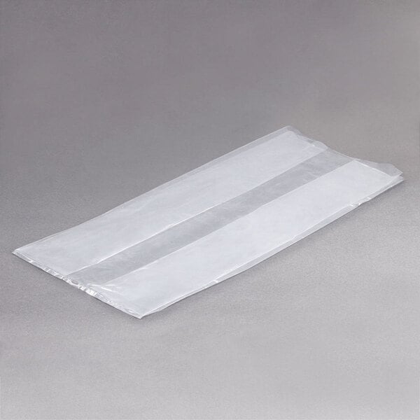 A clear LK Packaging plastic food bag on a white background.