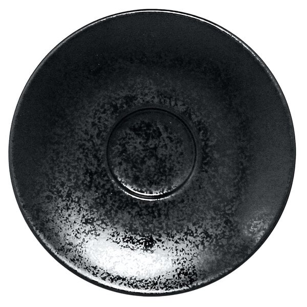 A black RAK Porcelain saucer with a round center.