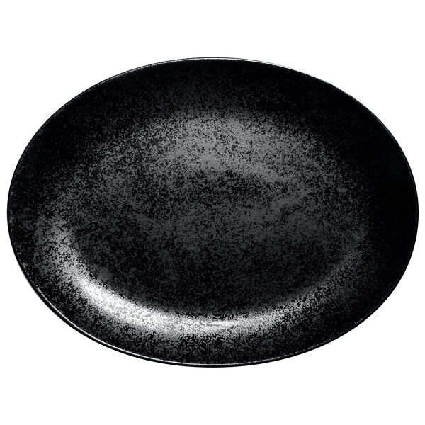 A shiny black oval RAK Porcelain platter.