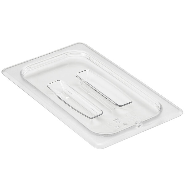 A clear plastic lid with handles for a food pan.