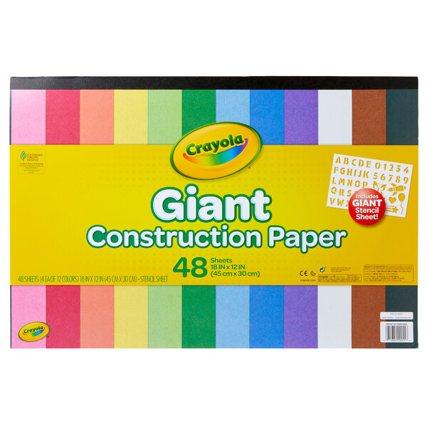 A box of Crayola construction paper with 12 assorted colors.