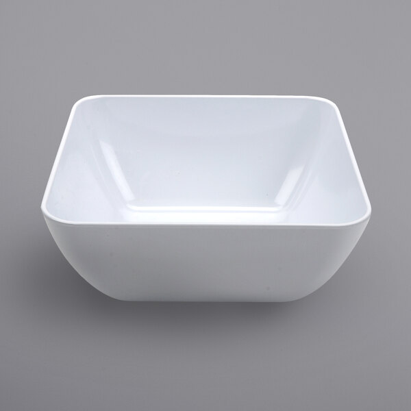 A white square bowl with a grey background.
