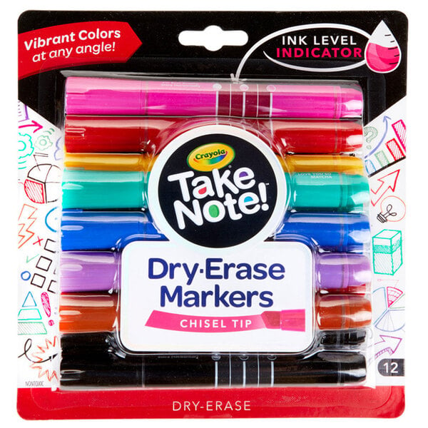 A package of Crayola Take Note dry erase markers with a white label.