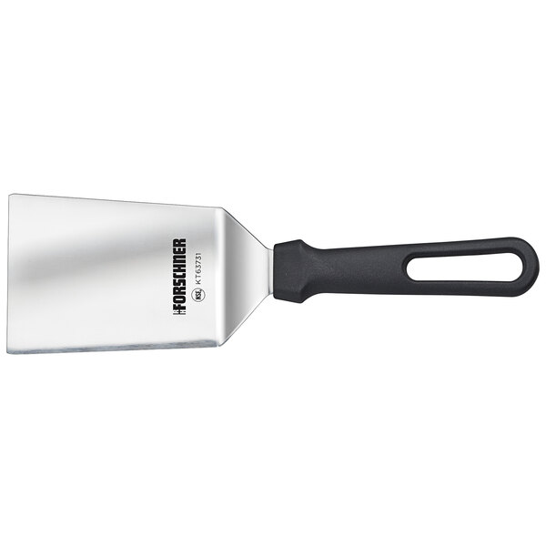A Victorinox stainless steel flex turner with a black handle.