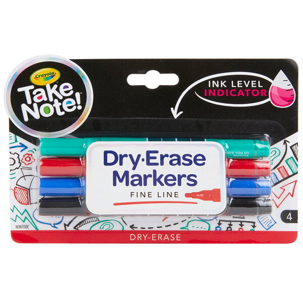 A package of Crayola Take Note dry erase markers with 4 assorted colors.