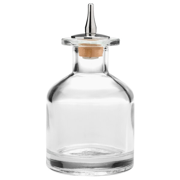 A Barfly clear glass bottle with a cork.