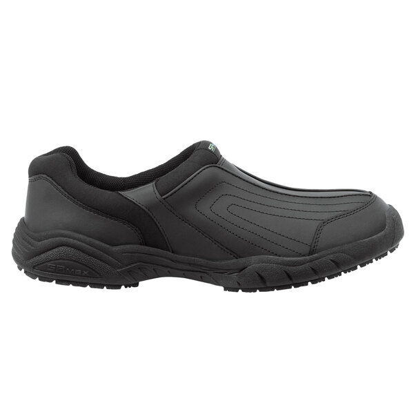 A black SR Max Charlotte women's slip-on shoe with a rubber sole.