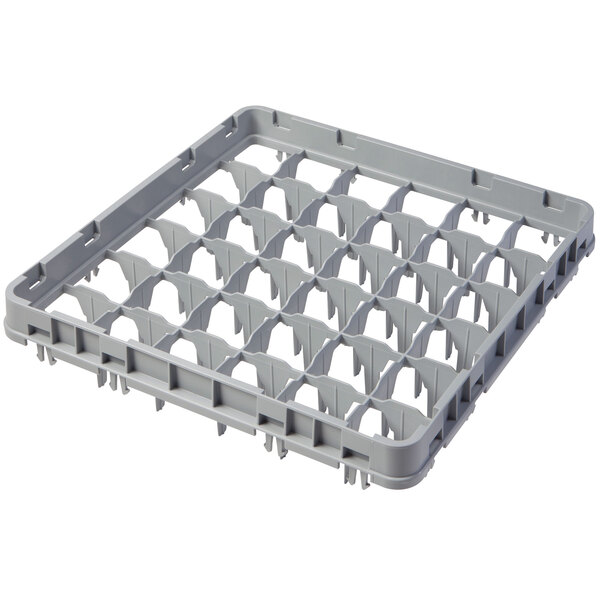 A grey plastic Cambro Camrack extender with 36 compartments.