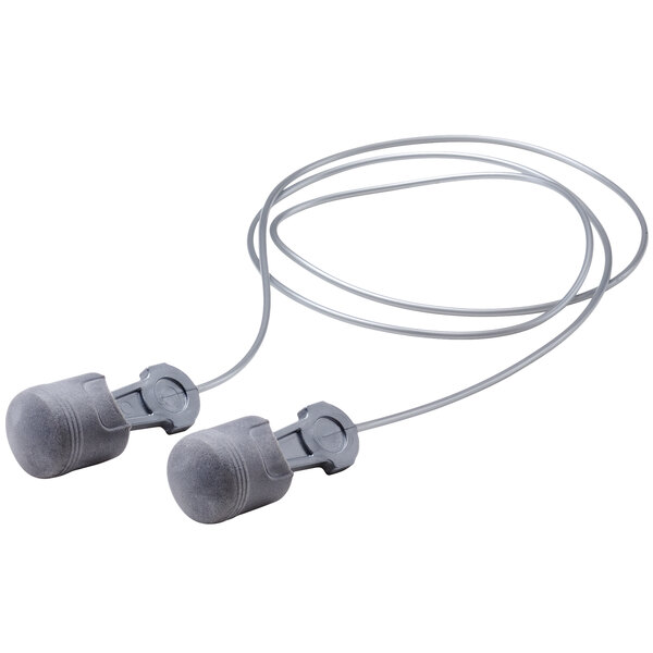 3M E-A-R Pistonz foam earplugs with a grey cord.