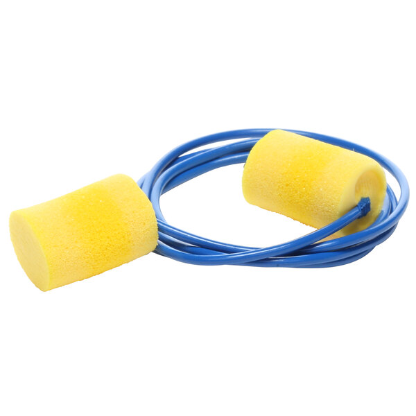 3M E-A-R Classic yellow foam earplugs with blue cords.